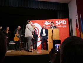 Barbara Fröhlich, Nancy Faeser, Simon Bürkle und Nils Schmid (v.l.n.r.)